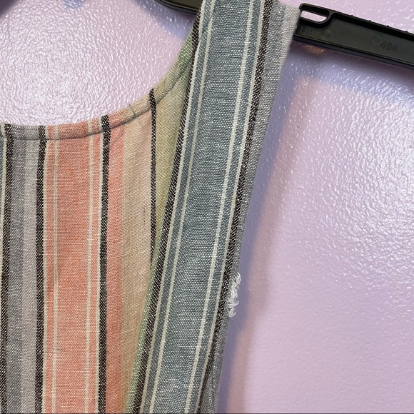 Indigo Rein Multicolor Linen Blend Striped Button V-Neck Midi Dress XS - Picture 7 of 10